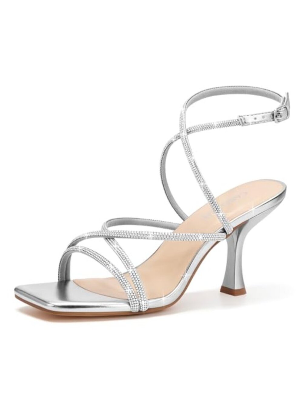 Square Toe Strappy Lace Up Heeled Sandals Ankle Buckle Kitten Heel